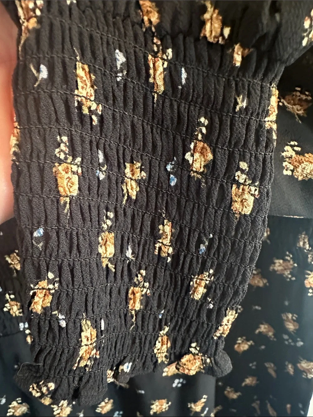 Maje Black Floral Mini Dress with Puff Sleeves
